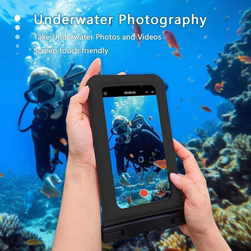 Foweroty Floatable Waterproof Phone Pouch Case 2 Pax for iPhone 17 16 Pro Max/15/14/13/12, IP68 Travel Cellphone Dry Bag Beach Cruise Ship Essentials Bags with Crossbody Lanyard,Pink and Black-7″ - Image 4